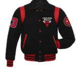 Red Wool And White Chicago Bulls Leather Varsity Letterman Jacket
