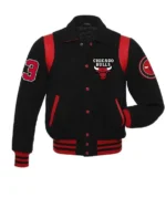 Red Wool And White Chicago Bulls Leather Varsity Letterman Jacket