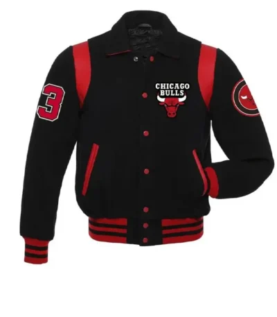 Red Wool And White Chicago Bulls Leather Varsity Letterman Jacket