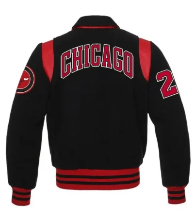 Red Wool And White Chicago Bulls Leather Varsity Letterman Jacket