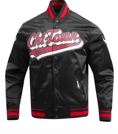 Chicago Bulls Script Tail Black Satin Jacket