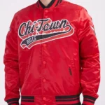 Chicago Bulls Script Tail Red Satin Jacket