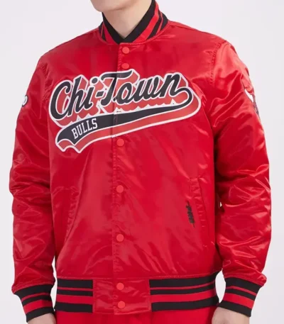 Chicago Bulls Script Tail Red Satin Jacket