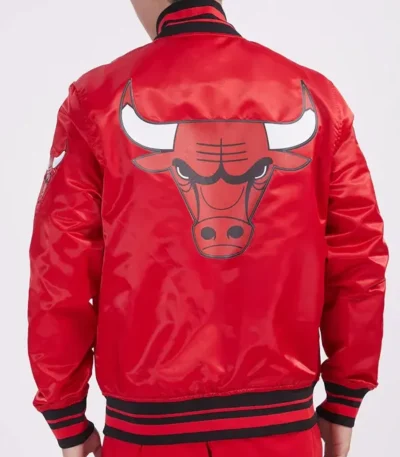 Chicago Bulls Script Tail Red Satin Jacket