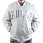 Chicago Bulls Silver Varsity Satin Jacket