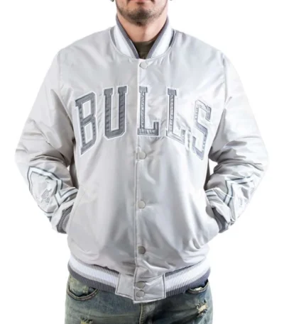 Chicago Bulls Silver Varsity Satin Jacket
