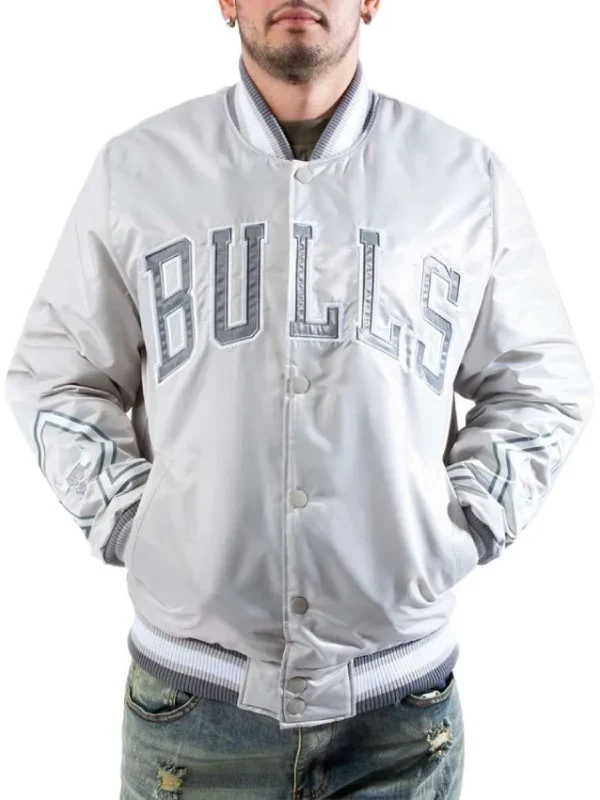 Chicago Bulls Silver Varsity Satin Jacket