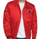 Chicago Bulls Stitch Applique Red Satin Jacket
