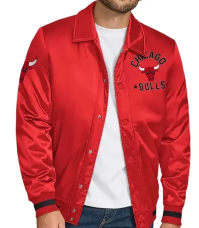 Chicago Bulls Stitch Applique Red Satin Jacket