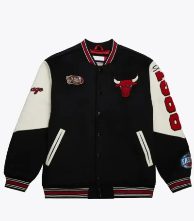 Chicago Bulls Team History Black Vintage Logo Varsity Jacket