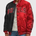 Chicago Bulls Varsity Black And Red Satin Jacket