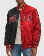 Chicago Bulls Varsity Black And Red Satin Jacket