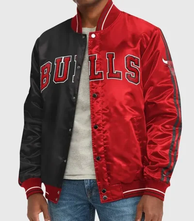 Chicago Bulls Varsity Black And Red Satin Jacket