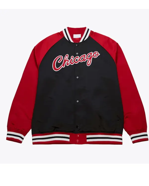 Chicago Bulls Vintage Logo Double Clutch Black Satin Jacket Chicago Bulls Vintage Logo Double Clutch Black Satin Jacket
