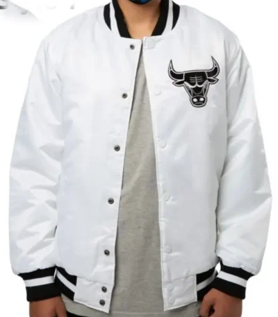 White Chicago Bulls Satin Jacket