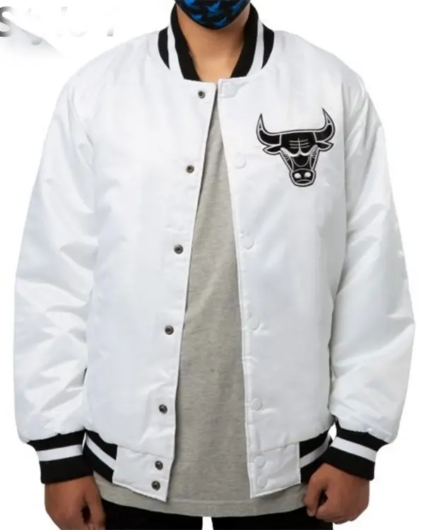 White Chicago Bulls Satin Jacket
