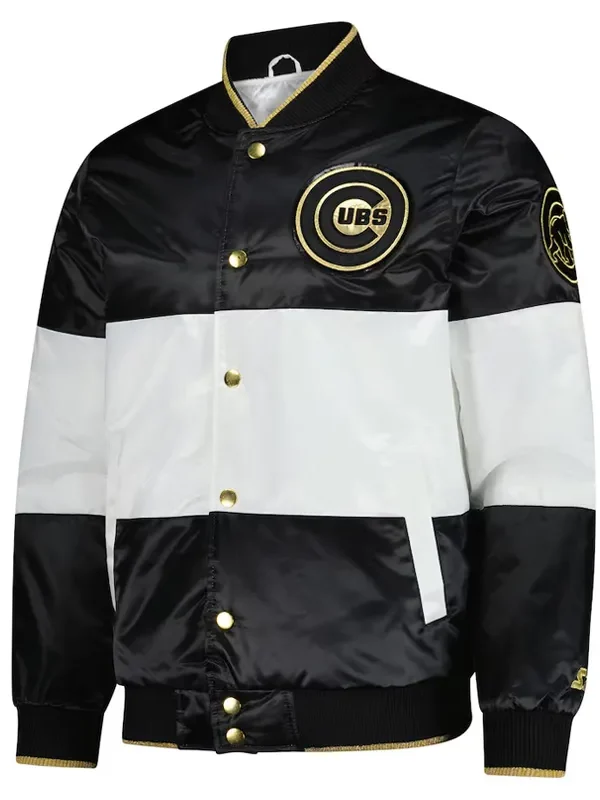 Chicago Cubs Black and White Satin Jacket
