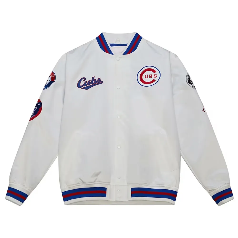 Chicago Cubs City Collection White Varsity Satin Jacket Chicago Cubs City Collection White Varsity Satin Jacket