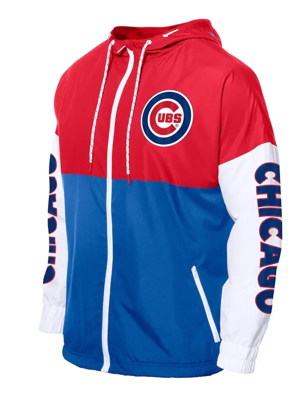 Chicago Cubs Color Block Royal-Red Hoodie Windbreaker