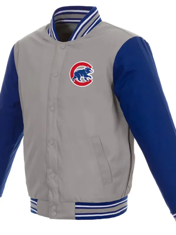 Chicago Cubs Gray and Royal Poly Twill Varsity Jacket