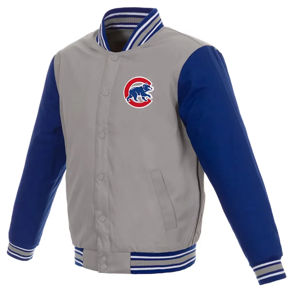 Chicago Cubs Gray and Royal Poly Twill Varsity Jacket Chicago Cubs Gray and Royal Poly Twill Varsity Jacket