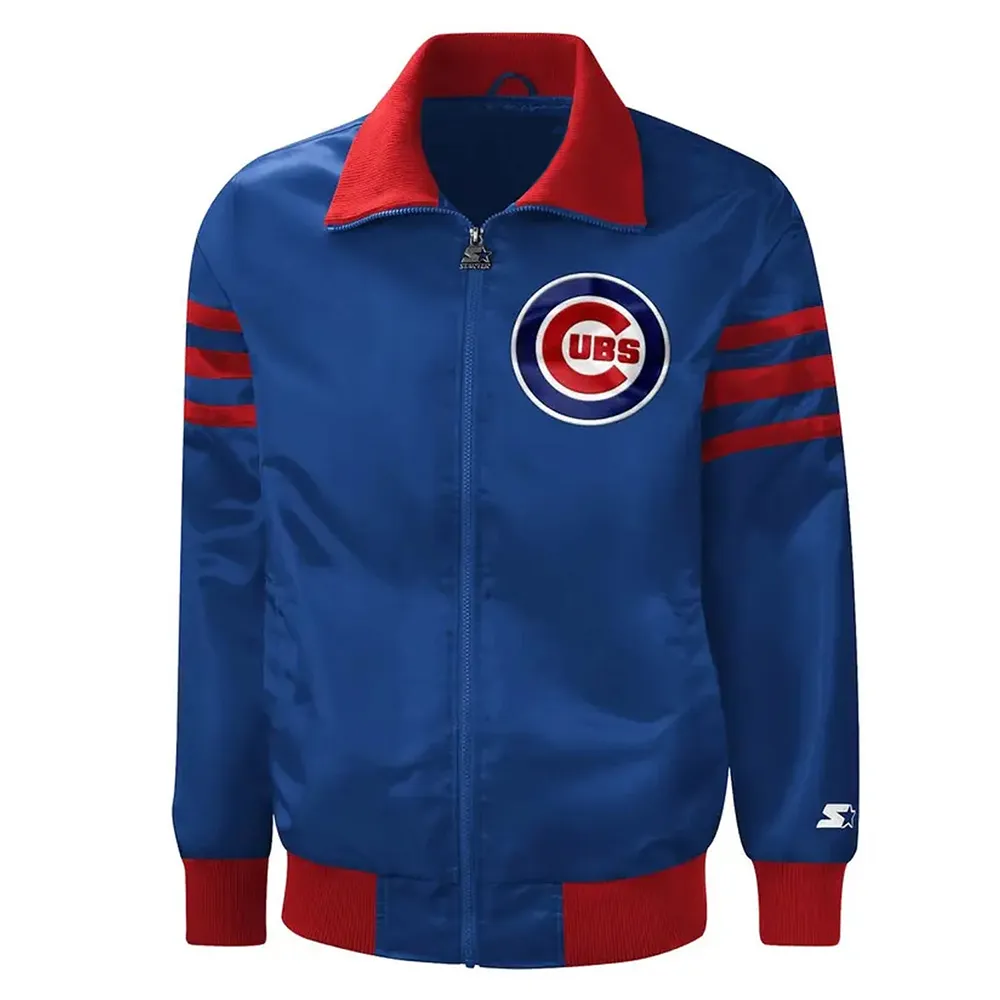 Chicago Cubs The Captain II Royal Satin Varsity Jacket Chicago Cubs The Captain II Royal Satin Varsity Jacket