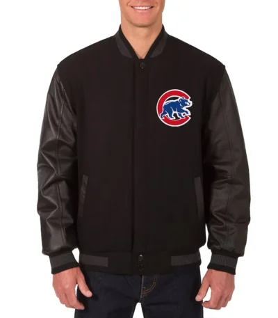 Chicago Cubs Varsity Black Wool and Leather Jacket