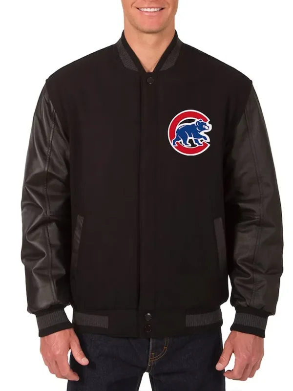Chicago Cubs Varsity Black Wool and Leather Jacket