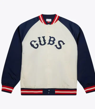 Chicago Cubs Vintage Logo Double Clutch Cream Satin Jacket