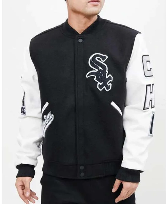 Chicago White Sox Black and White Varsity Wool/Leather Jacket Chicago White Sox Black and White Varsity Wool/Leather Jacket