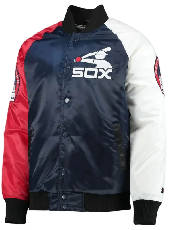 Chicago White Sox Navy Blue and Red Full-Snap Satin Jacket
