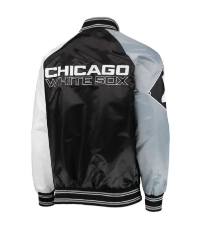 Chicago White Sox Reliever Satin Black and Silver Jacket
