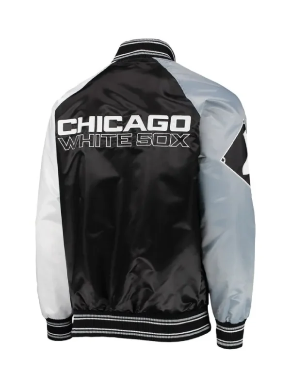 Chicago White Sox Reliever Satin Black and Silver Jacket