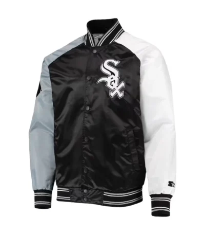 Chicago White Sox Reliever Satin Black and Silver Jacket