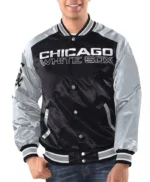 Chicago White Sox Renegade Black/Silver Varsity Satin Jacket