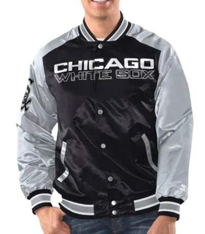 Chicago White Sox Renegade Black/Silver Varsity Satin Jacket