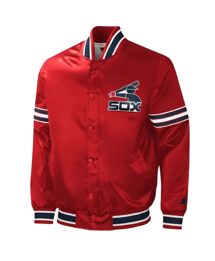 Chicago White Sox Slider Red Varsity Satin Jacket Chicago White Sox Slider Red Varsity Satin Jacket