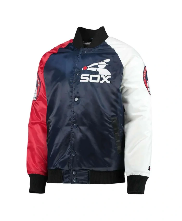 Chicago White Sox Tri-Color Navy and Red Satin Jacket Chicago White Sox Tri-Color Navy and Red Satin Jacket