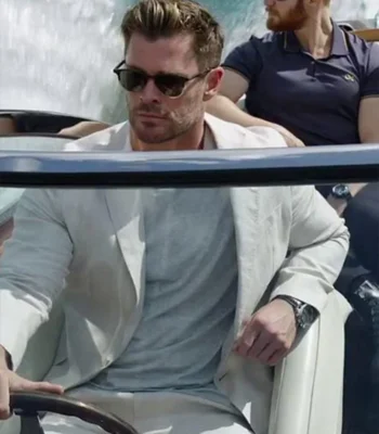 Chris Hemsworth Spiderhead White Suit