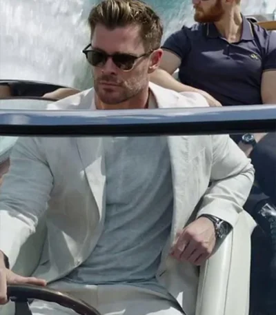 Chris Hemsworth Spiderhead White Suit