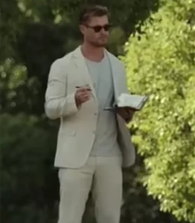 Chris Hemsworth Spiderhead White Suit