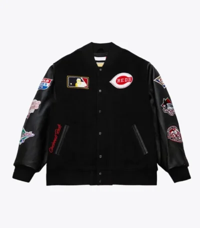 Cincinnati Reds Black Out Vintage Logo Varsity Jacket