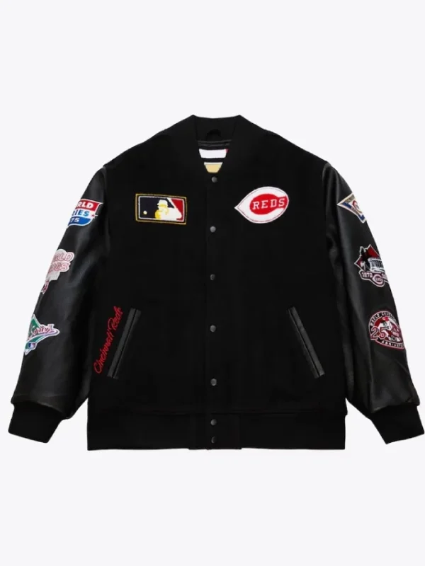 Cincinnati Reds Black Out Vintage Logo Varsity Jacket