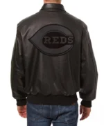 Cincinnati Reds Black Tonal Leather Jacket