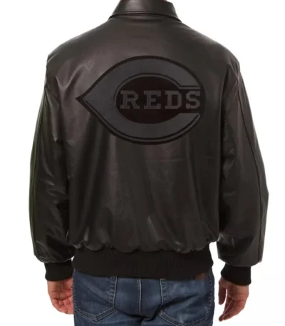 Cincinnati Reds Black Tonal Leather Jacket