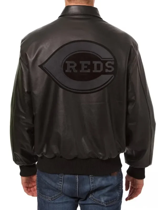Cincinnati Reds Black Tonal Leather Jacket