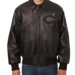 Cincinnati Reds Black Tonal Leather Jacket