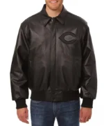 Cincinnati Reds Black Tonal Leather Jacket
