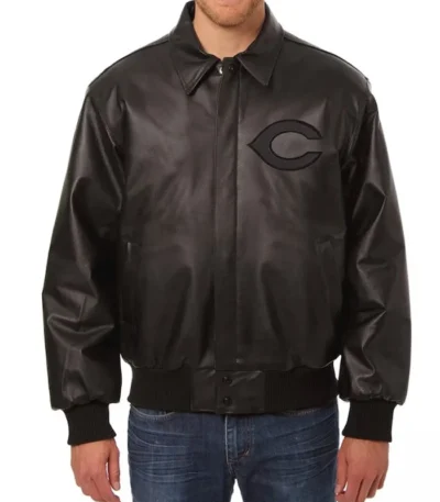 Cincinnati Reds Black Tonal Leather Jacket