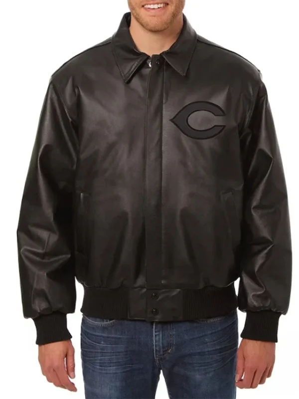 Cincinnati Reds Black Tonal Leather Jacket